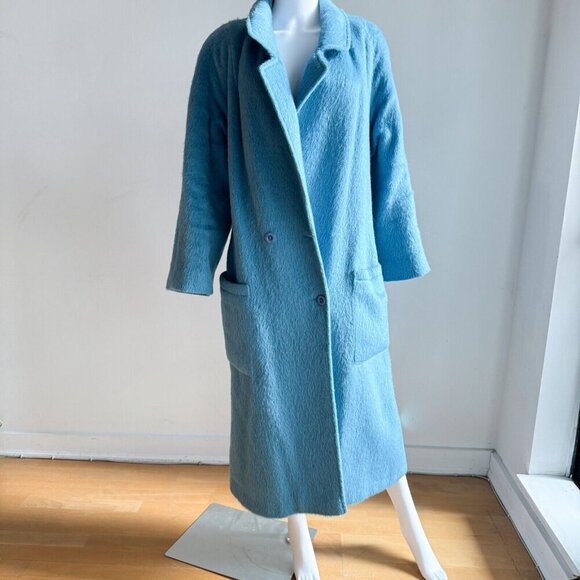 Vintage Light Blue 100% Mohair Wool Winter Coat L - Picture 5 of 11